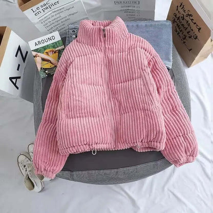 Women’s Zip-Up Jacket – Quilted Corduroy – Oversized Fit – High Collar – Elastic Cuffs