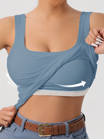 Ribbed crop tank top with built-in support for women