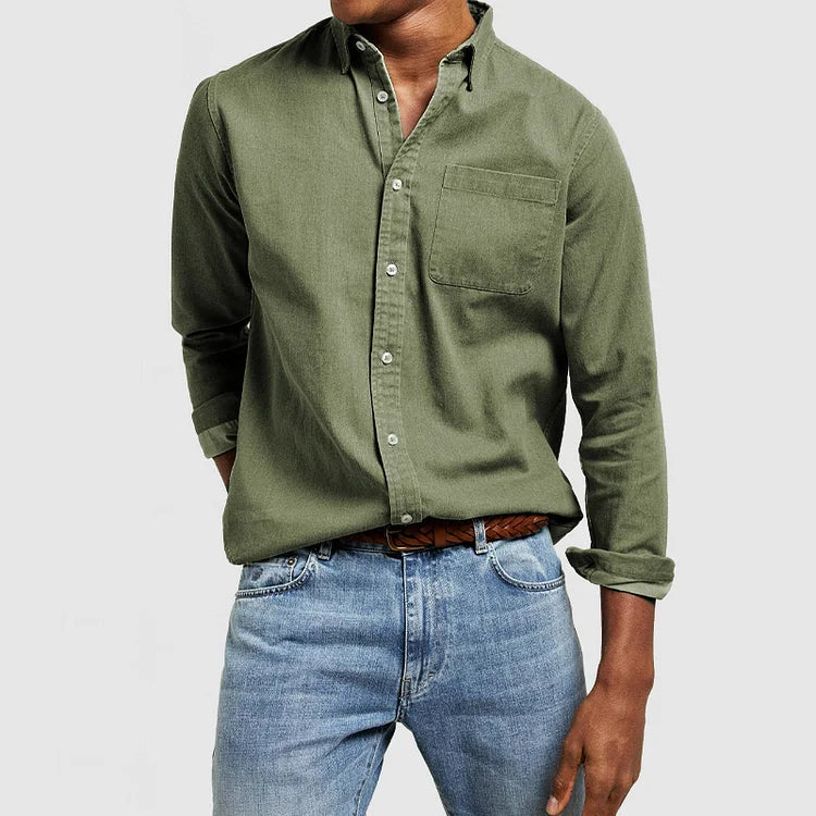 Men's Casual Long Sleeve Shirt with Notched Collar