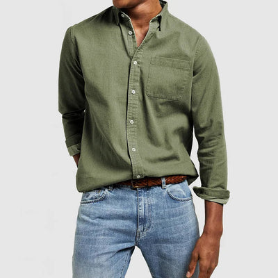 Men's Casual Long Sleeve Shirt with Notched Collar