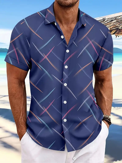 Men’s Short-Sleeve Button-Up Shirt - Casual Fit - Lightweight Breathable Fabric - Abstract Pattern