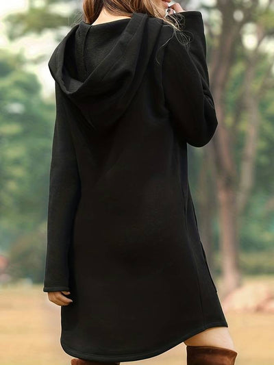 Women's Hoodie Dress - Long Sleeve - Relaxed Fit - Hooded with Kangaroo Pocket