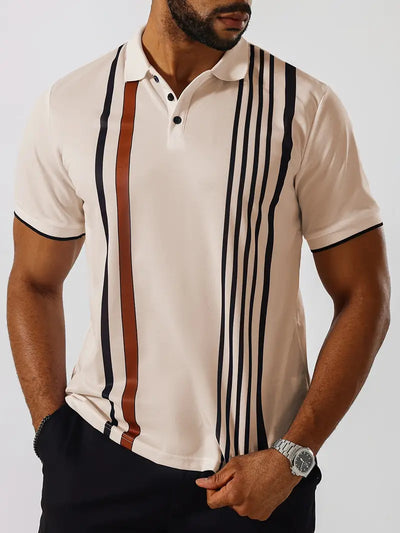 Men’s Polo Shirt - Slim Fit - Short Sleeve - Vertical Stripe Pattern - Classic Collar