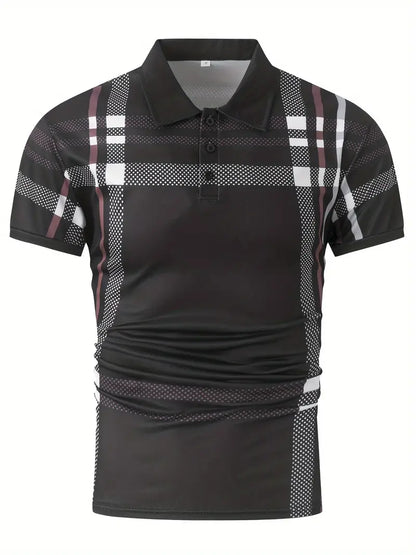 Men’s Polo Shirt - Plaid Pattern - Slim Fit - Short Sleeve Classic Casual Wear