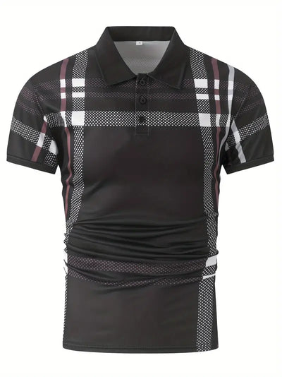 Men’s Polo Shirt - Plaid Pattern - Slim Fit - Short Sleeve Classic Casual Wear