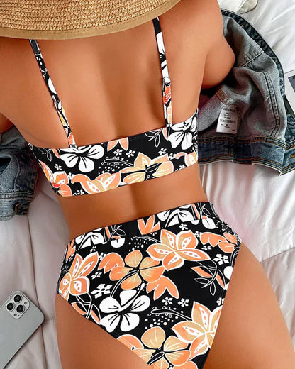 Women’s Bikini Set – High Waisted – Tank Style Top – Floral Print – Breathable Blend