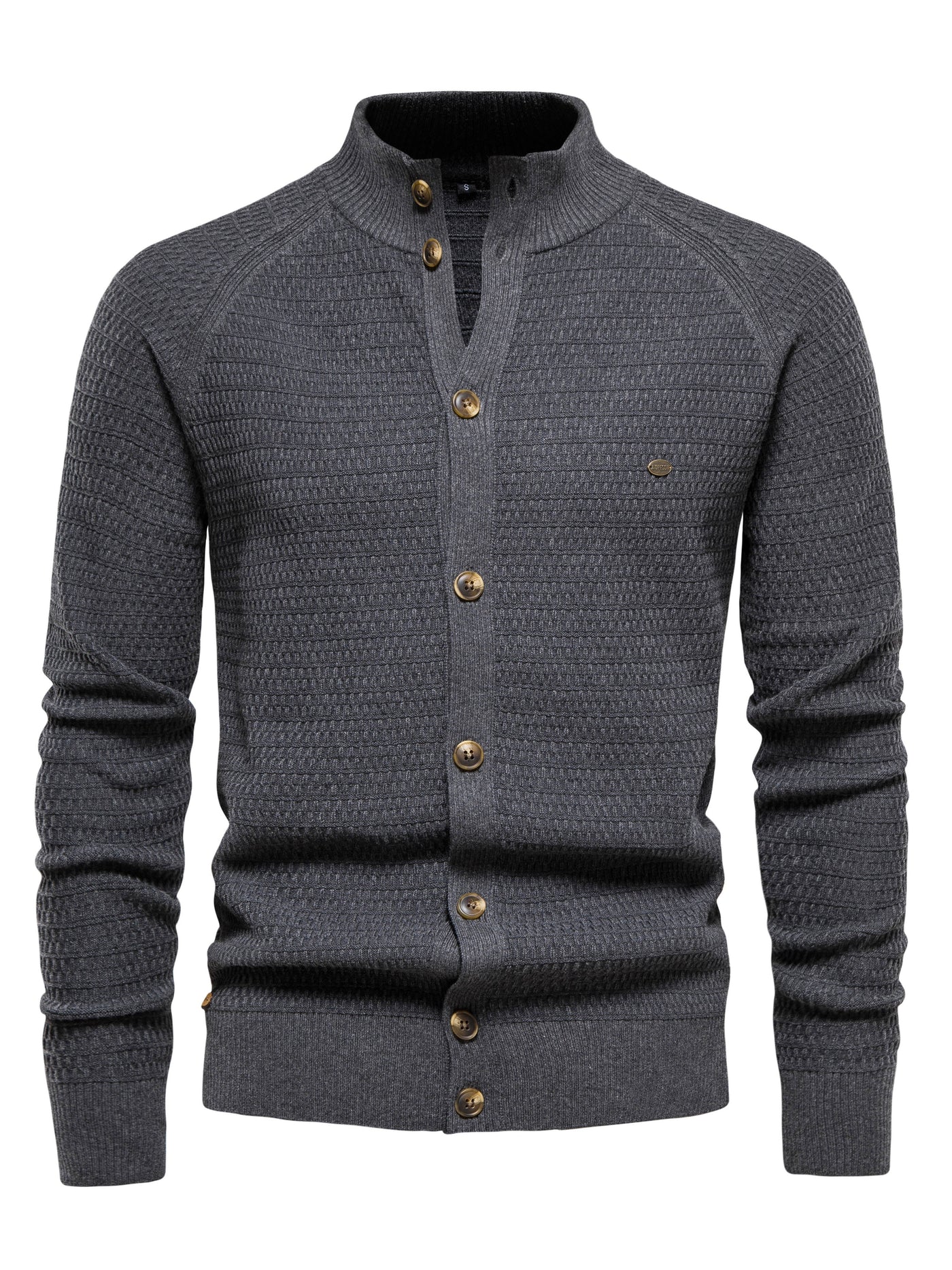 Men's stand collar buttoned dress sheared sweater