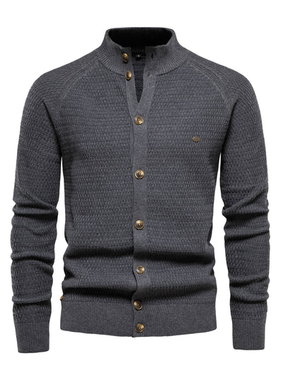 Men's stand collar buttoned dress sheared sweater