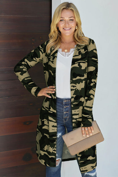 Women's printed open front long cardigan