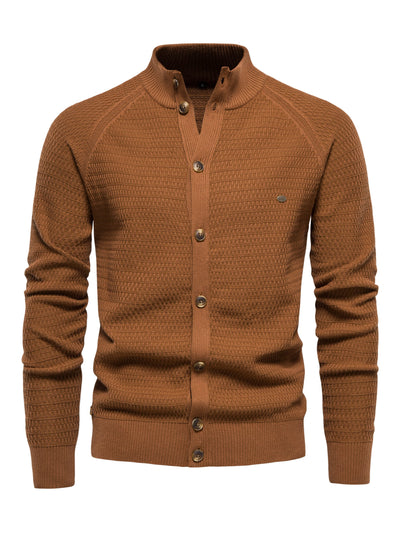 Men's stand collar buttoned dress sheared sweater