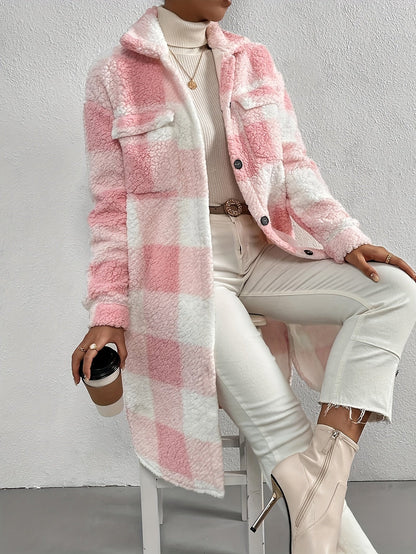 Women’s long sleeve checked coat