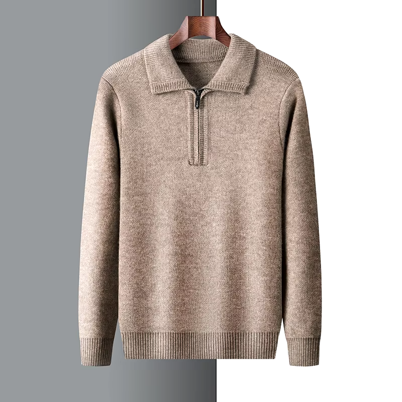 Men’s Quarter-Zip Sweater – Cashmere Blend – Regular Fit – Ribbed Trim – Soft Collar