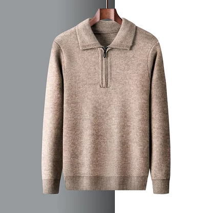 Men’s Quarter-Zip Sweater – Cashmere Blend – Regular Fit – Ribbed Trim – Soft Collar