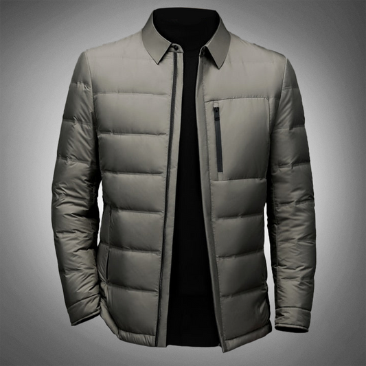 Men's lightweight down jacket with turn-up collar