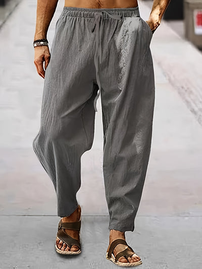 Men’s Loose Fit Trousers - Lightweight Fabric - Elastic Waist - Breathable Casual Wear