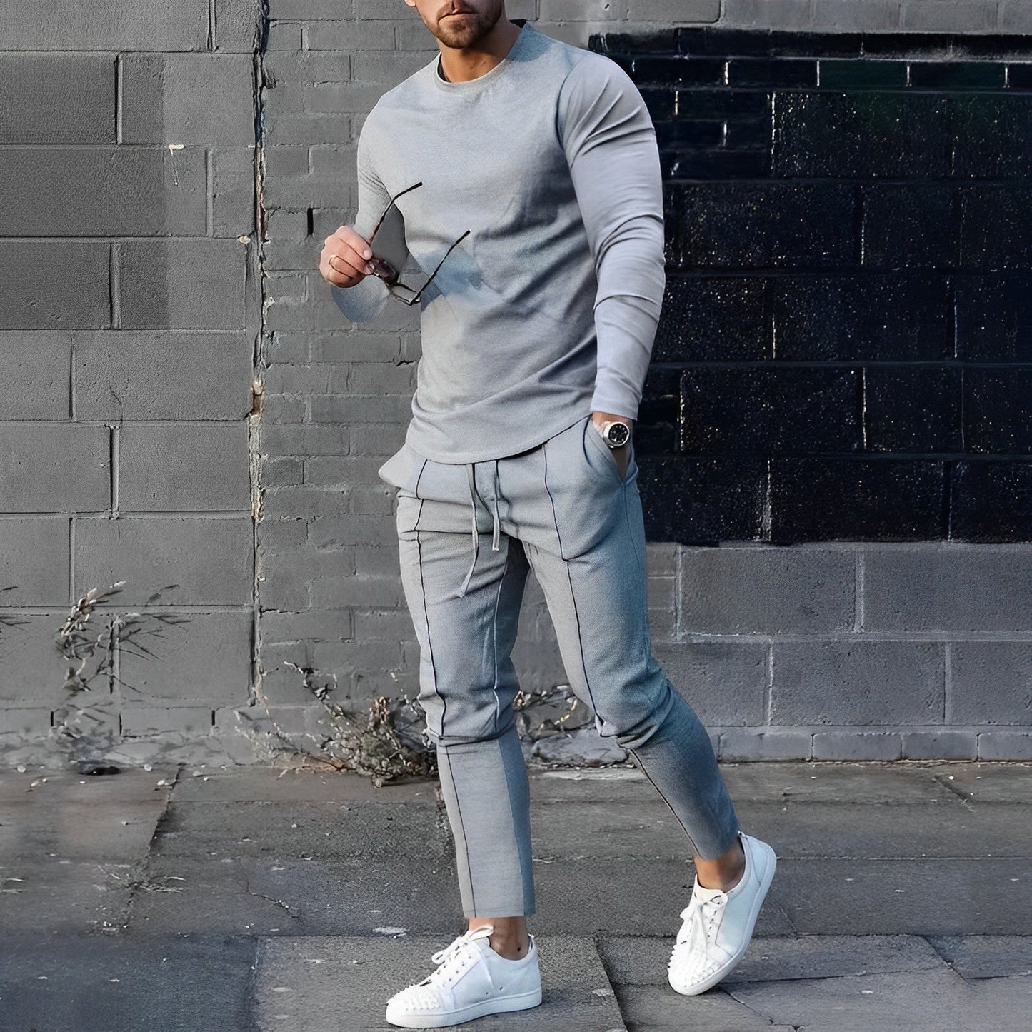 Men's long sleeve shirt and pants with drawstring set