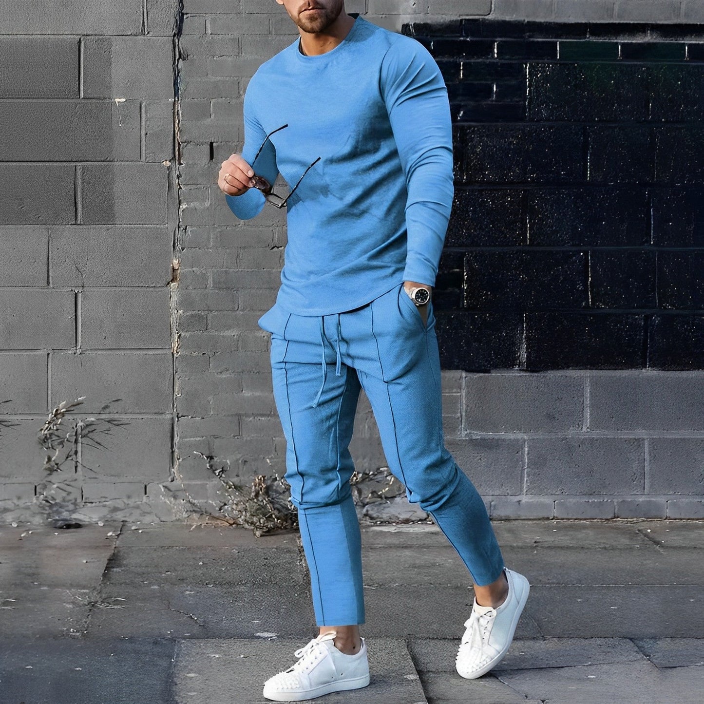 Men's long sleeve shirt and pants with drawstring set