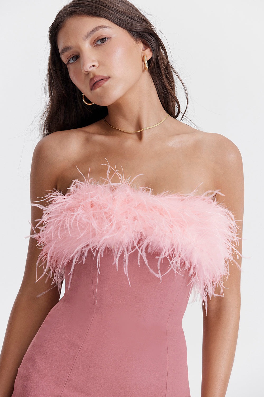Women’s Mini Dress – Strapless Bodycon Fit – Fur Trim – Evening Cocktail Wear