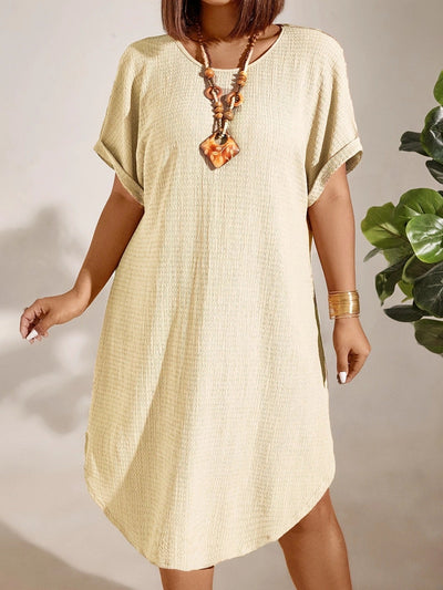 Women's Casual Dress - Loose Fit - Round Neck - Short Sleeve - Lightweight Fabric