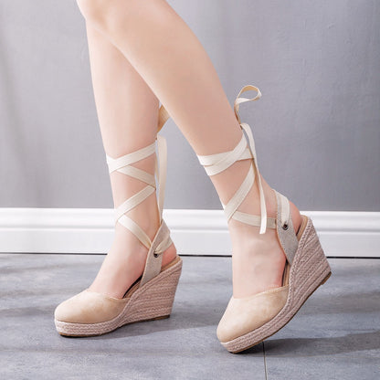 Women’s Espadrille Wedge Sandals - Closed Toe - Crisscross Ankle Strap - Summer Shoes