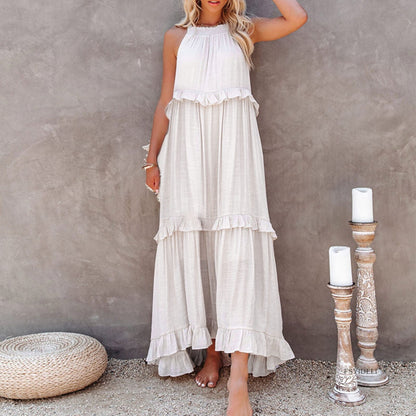 Women's Maxi Dress - Sleeveless High-Low Hem - Ruffled Layers - Flowy & Breathable