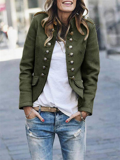 Women’s Military Jacket – Structured Fit – Button Front – Epaulettes – Hip Length
