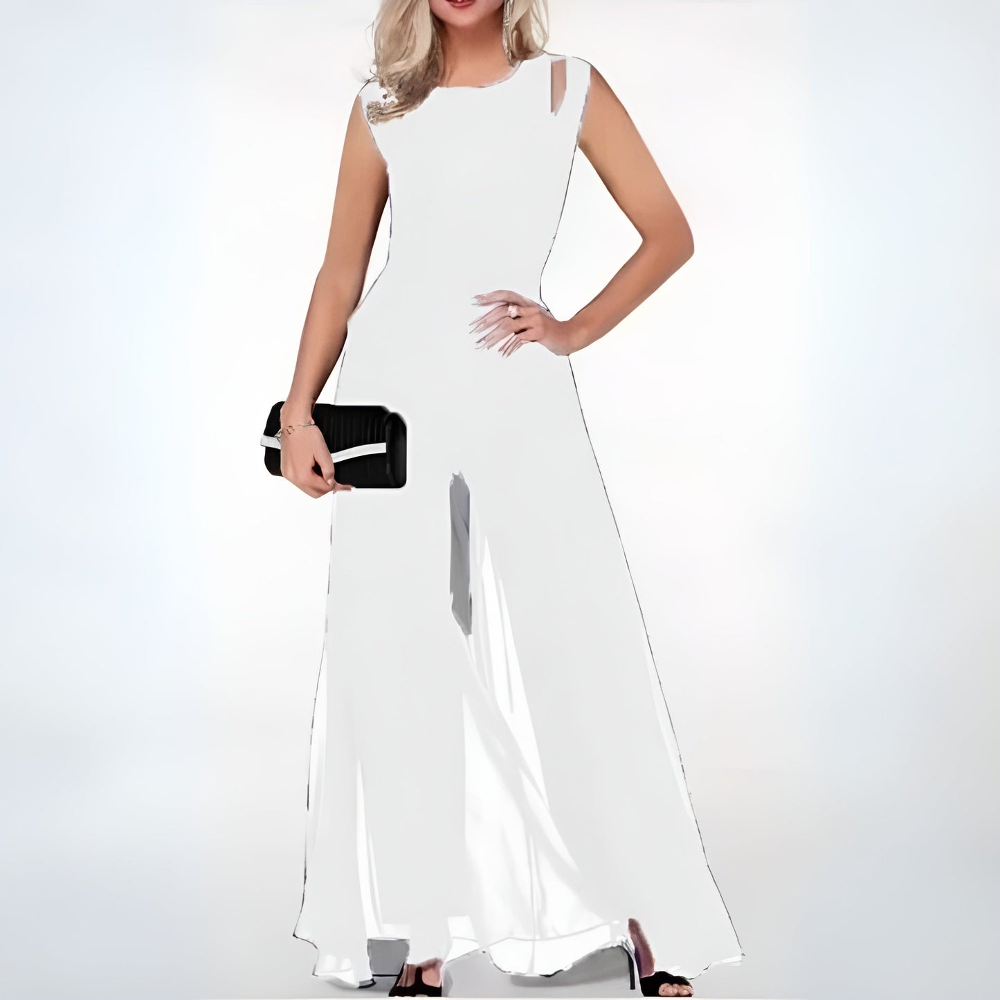 Women's Jumpsuit - Sleeveless Elegant Design - High Neck Cut-Out Detail - Wide-Leg Fit