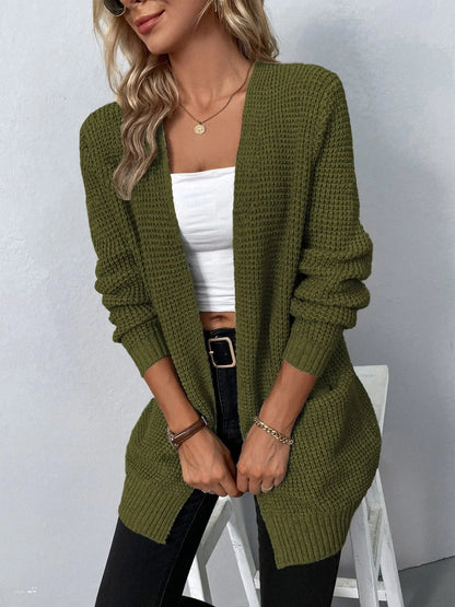 Women’s Long Cardigan – Relaxed Fit – Soft Knit – Open Front – Ribbed Hem – Pockets