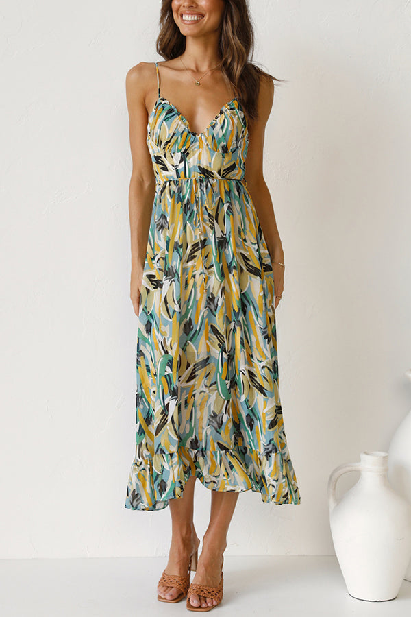Women's Maxi Dress - Sleeveless V-Neck - Spaghetti Straps Flowy Casual Wear