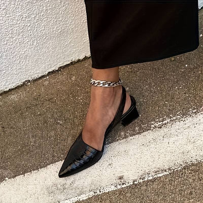 Women’s Slingback Heels – Crocodile-Embossed – Pointed Toe – Mid Block Heel – Elegant Fit