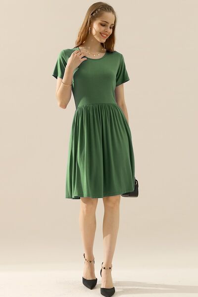 Women's A-Line Dress - Short Sleeve - Crew Neck - Flattering Fit - Casual Everyday Wear