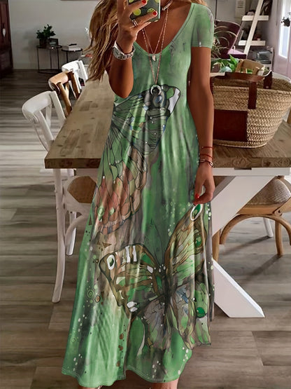 Women's Maxi Dress - Sleeveless V-Neck - Flowing Fit - Bold Butterfly Print