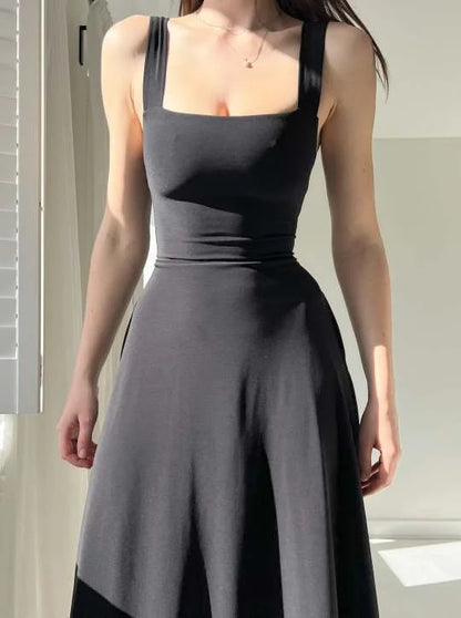 Women's Sleeveless Midi Dress with Thick Straps