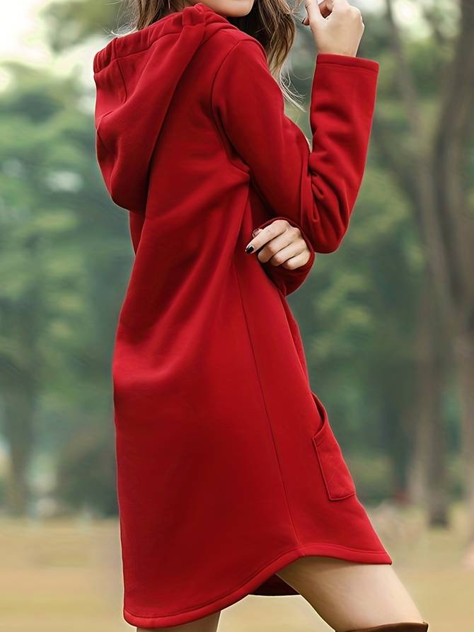 Women's Hoodie Dress - Long Sleeve - Relaxed Fit - Hooded with Kangaroo Pocket