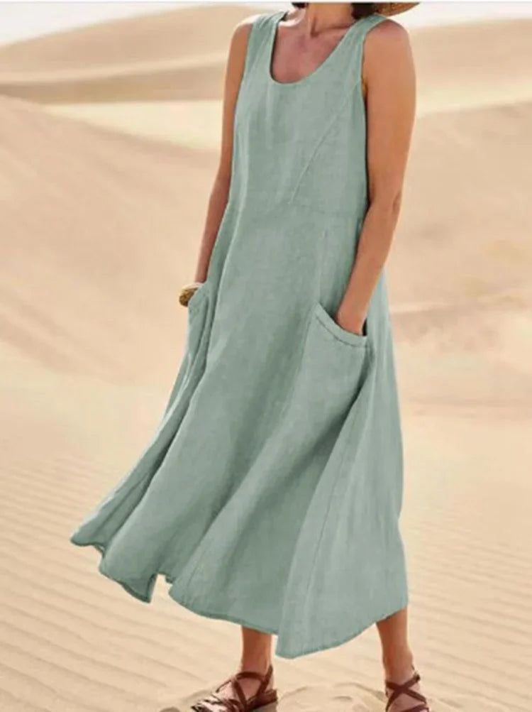 Women's Summer Maxi Dress with Long Sleeves - Modern Style