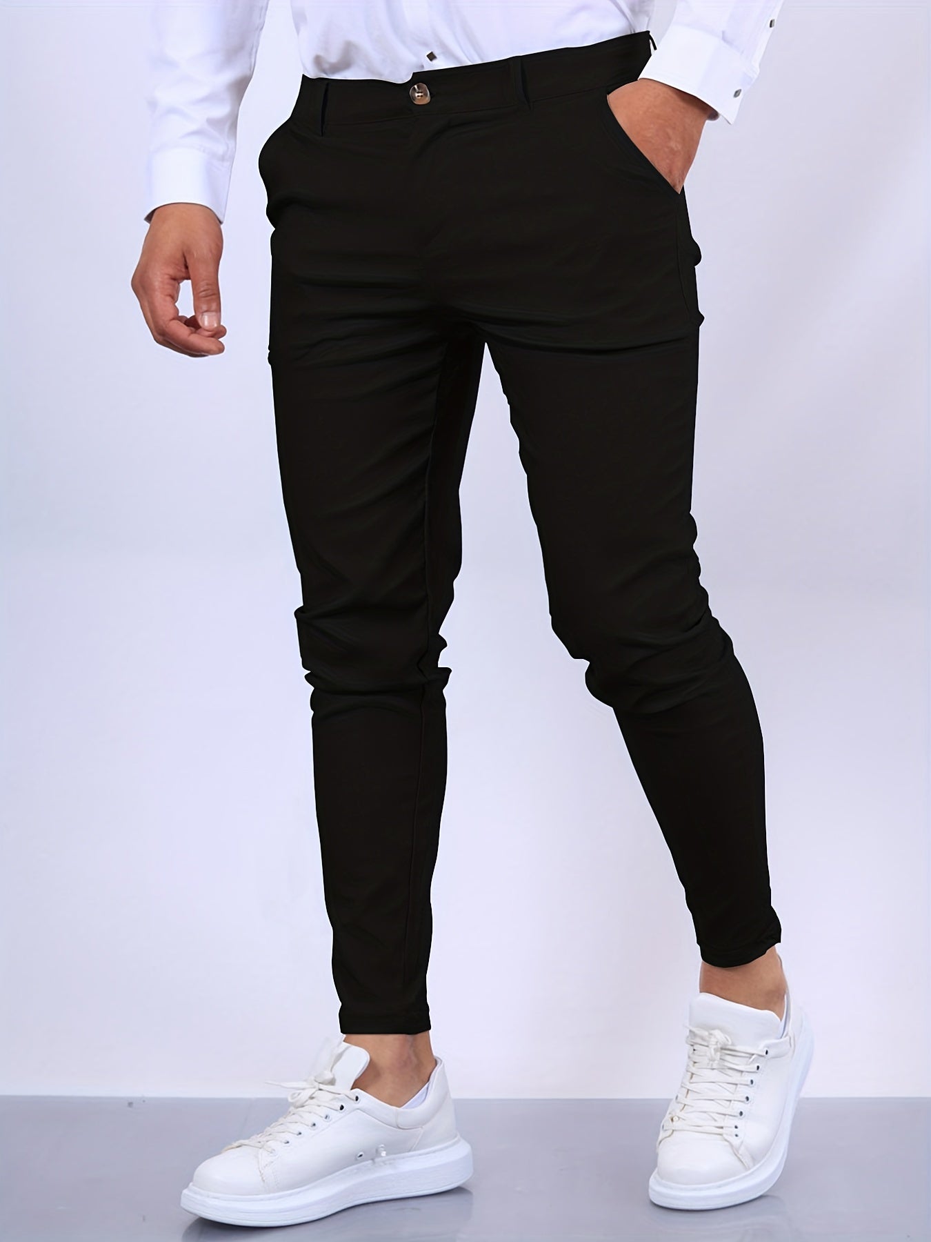 Men’s Slim-Fit Trousers - Tailored Design - Belt Loops & Pockets - Button & Zip Closure