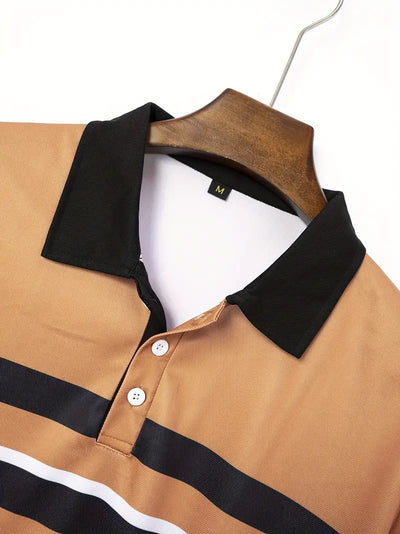 Men’s Polo Shirt - Regular Fit - Contrast Collar & Cuffs - Striped Chest Design