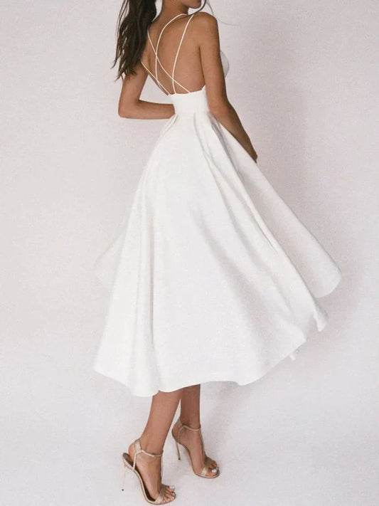 Women's A-Line Dress - Crisscross Back - Sleeveless Fitted Bodice - Flowing Midi Skirt