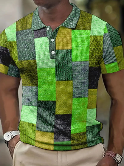 Men’s Polo Shirt - Patchwork Design - Short Sleeve - Breathable Casual Wear