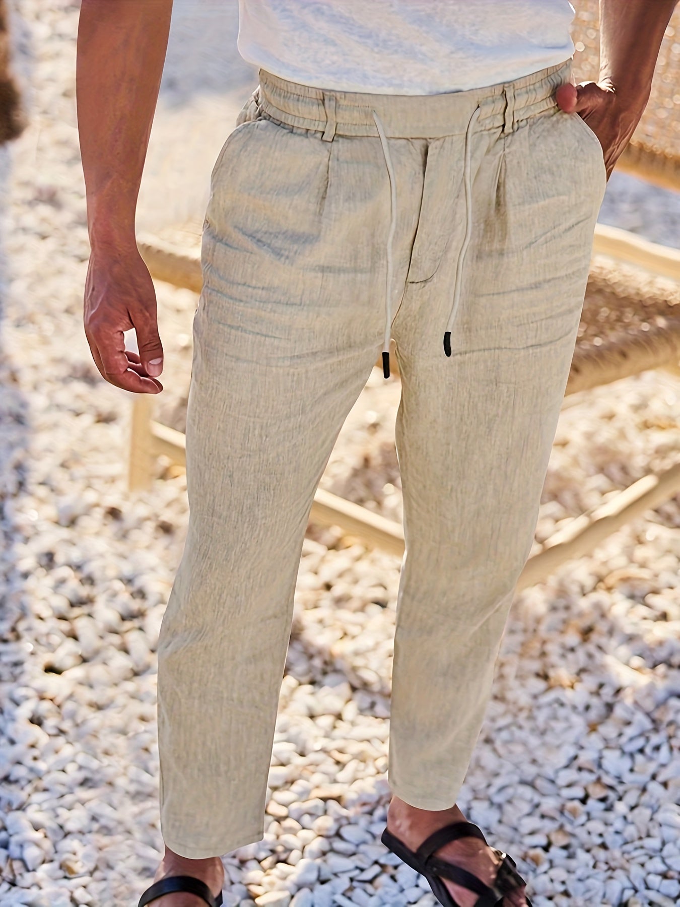Drawstring pants with elastic waistband for men