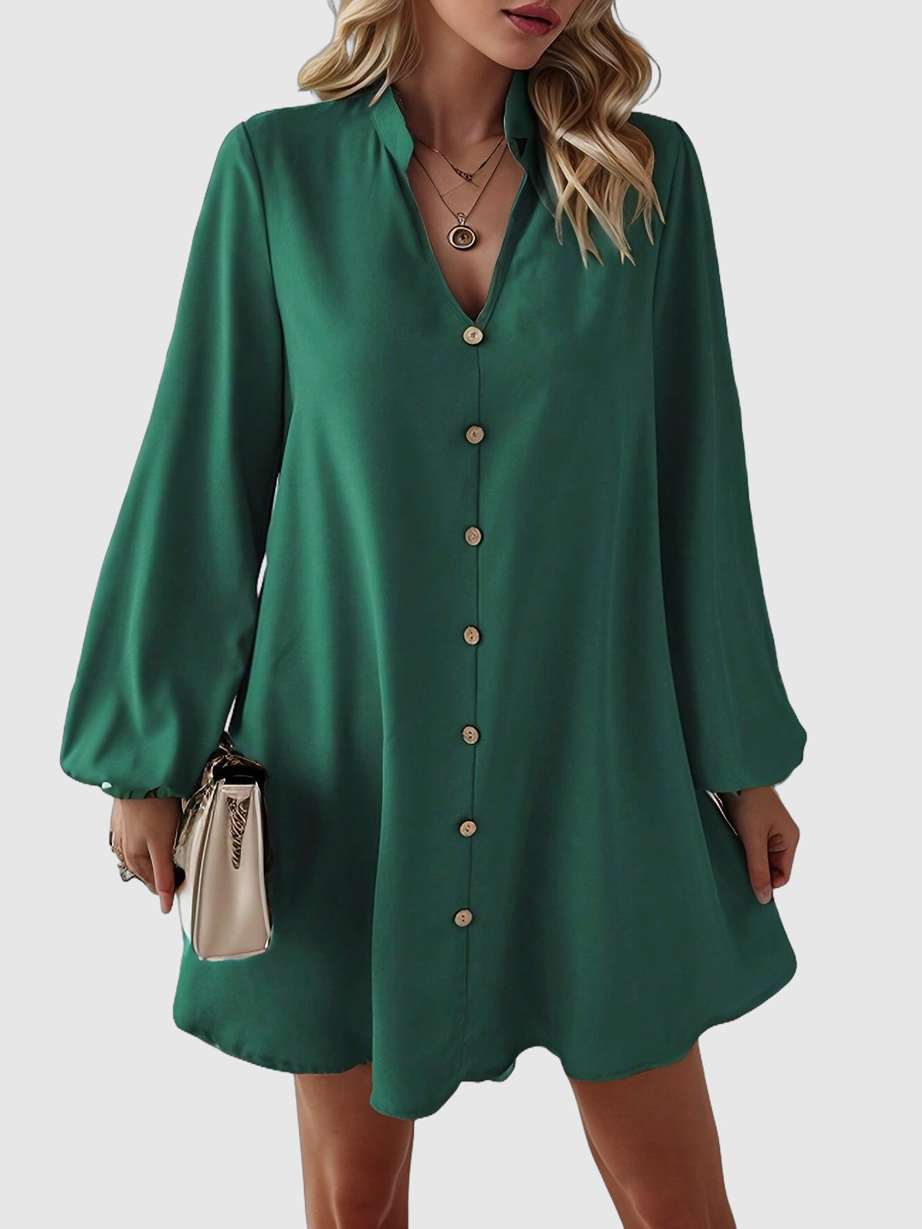 Long sleeve button-down mini dress for women