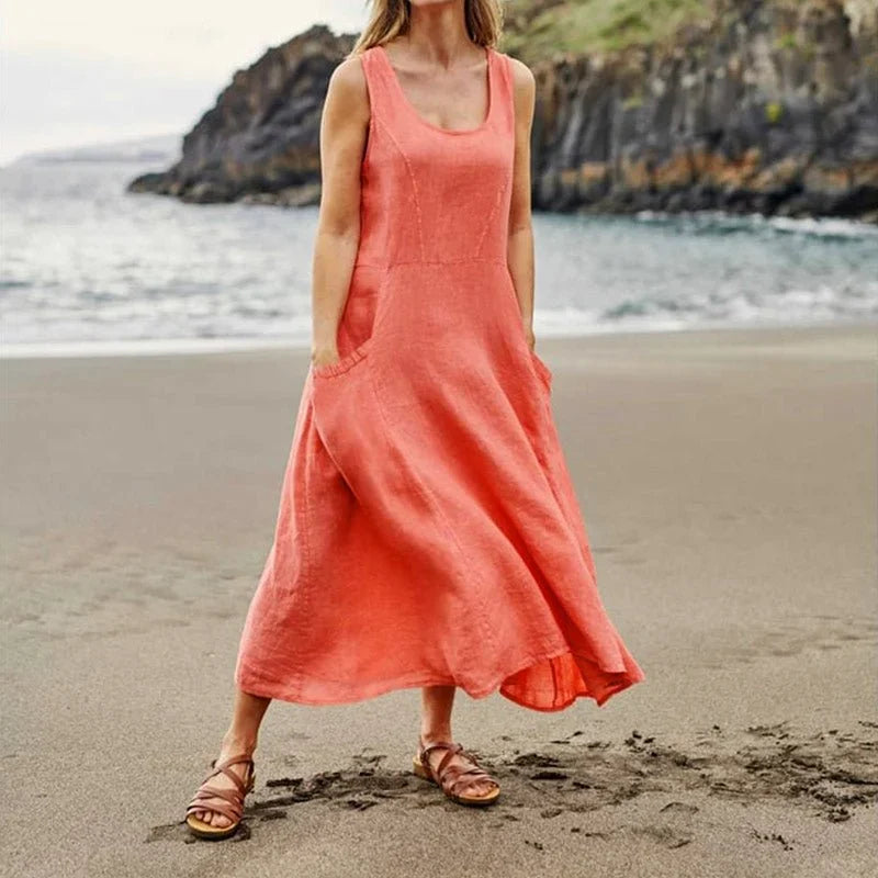 Women's Summer Maxi Dress with Long Sleeves - Modern Style