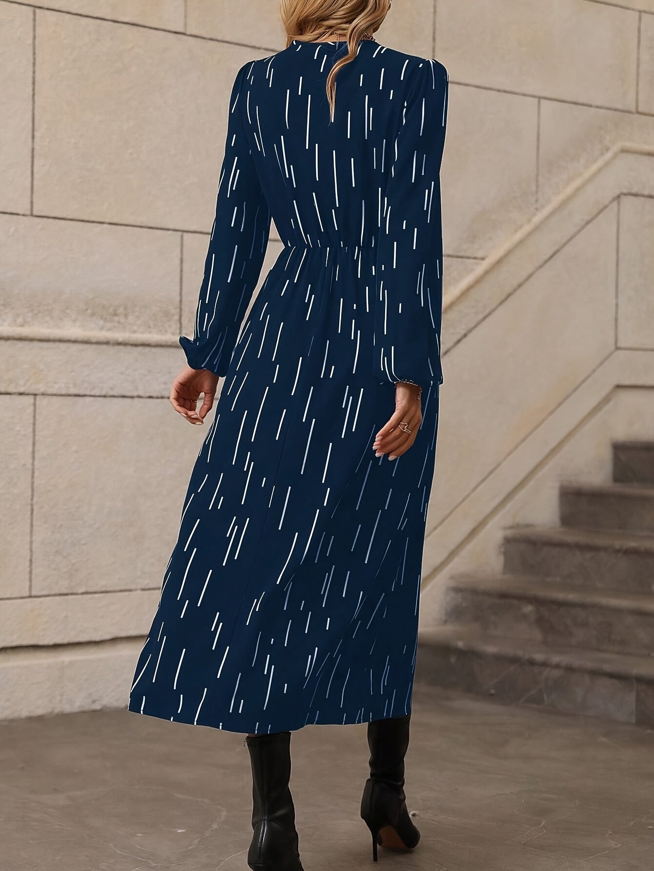 Women's Wrap Midi Dress - V-Neck - Long Sleeve - Belted Waist C-Buckle - Side Slit