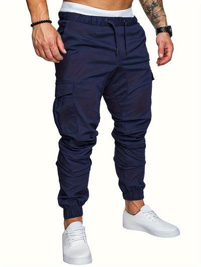 Men's Cargo Joggers - Elastic Waist - Tapered Fit - Multiple Pockets - Casual Wear