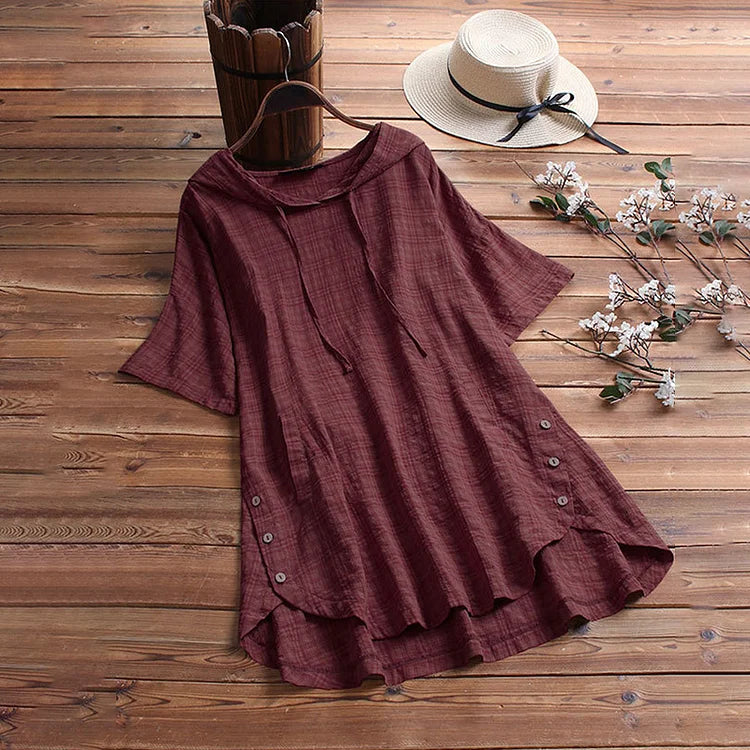 Women’s T-Shirt – Relaxed Fit – Round Neck – Button Detail – Breathable Blend