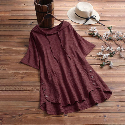 Women’s T-Shirt – Relaxed Fit – Round Neck – Button Detail – Breathable Blend