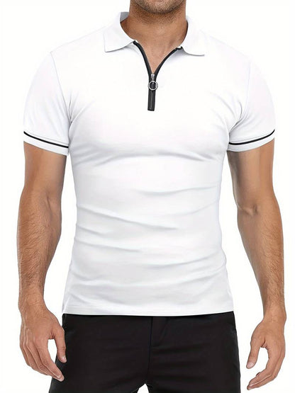 Men’s Polo Shirt – Slim Fit – Short Sleeve – Quarter Zip – Stylish Contrast Detail