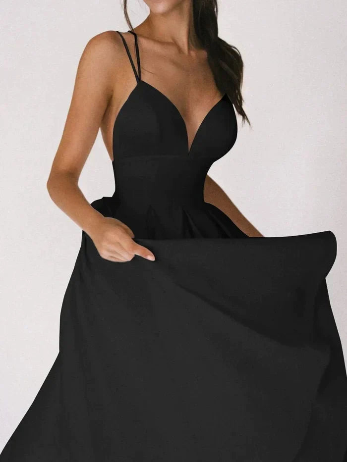 Women's A-Line Dress - Crisscross Back - Sleeveless Fitted Bodice - Flowing Midi Skirt