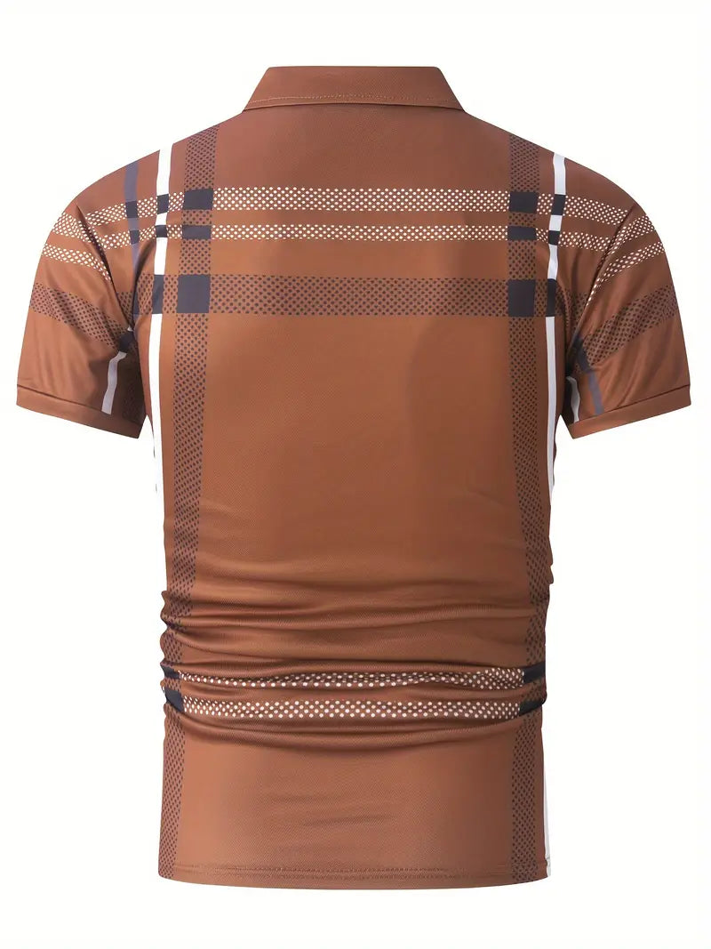 Men’s Polo Shirt - Plaid Pattern - Slim Fit - Short Sleeve Classic Casual Wear