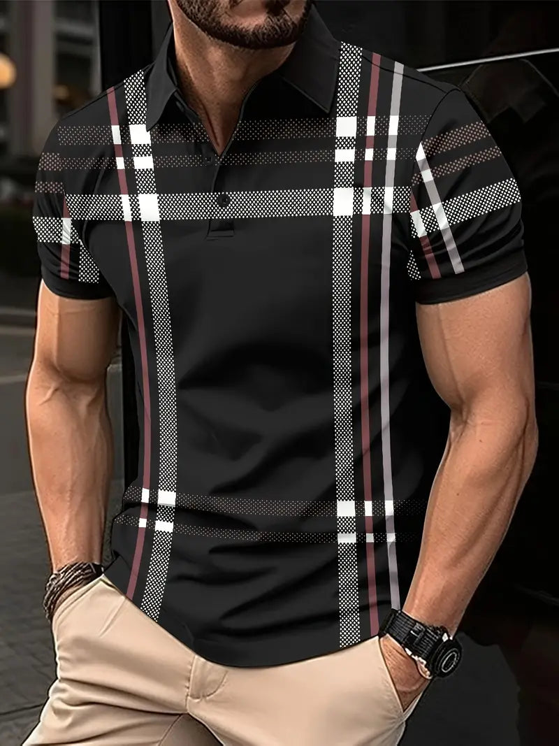 Men’s Polo Shirt - Plaid Pattern - Slim Fit - Short Sleeve Classic Casual Wear